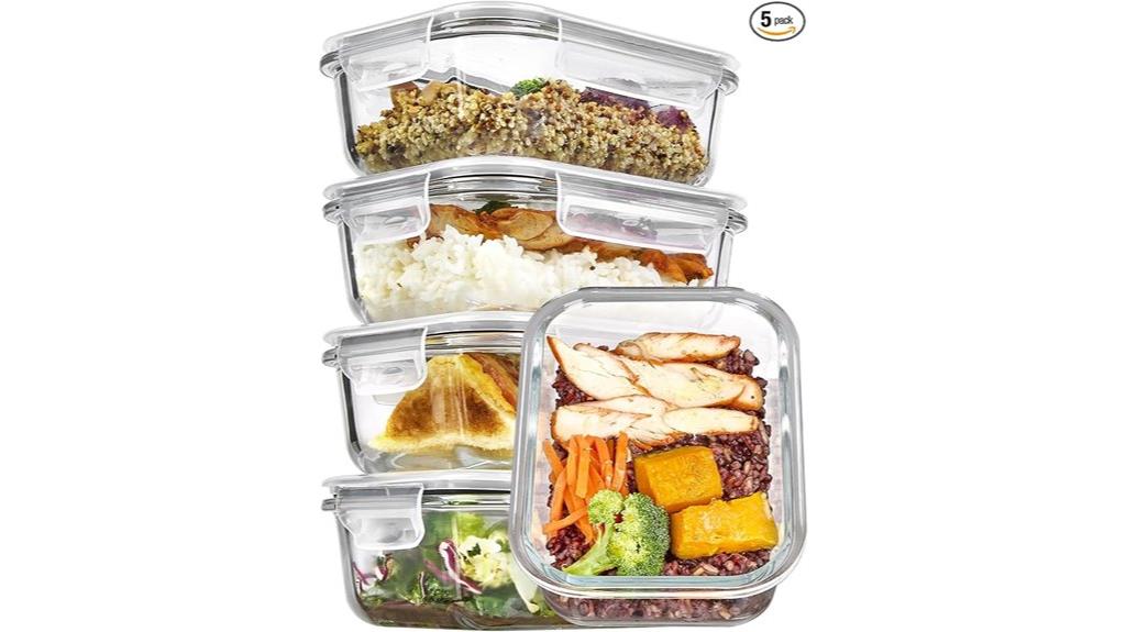 five pack glass food containers