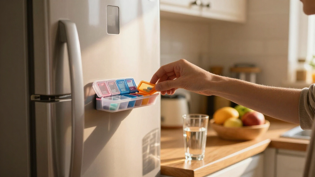 I Put A Dollar Tree Pill Organizer On My Fridge, And It’s A Game-Changer